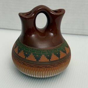 Vintage Navajo Pottery Wedding Vase Red Clay Native American Artist Signed 5"